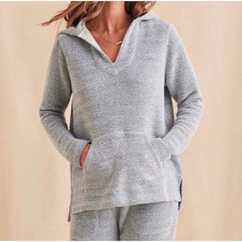 Faherty White Water hoodie blue herringbone large coastal preppy casual resort